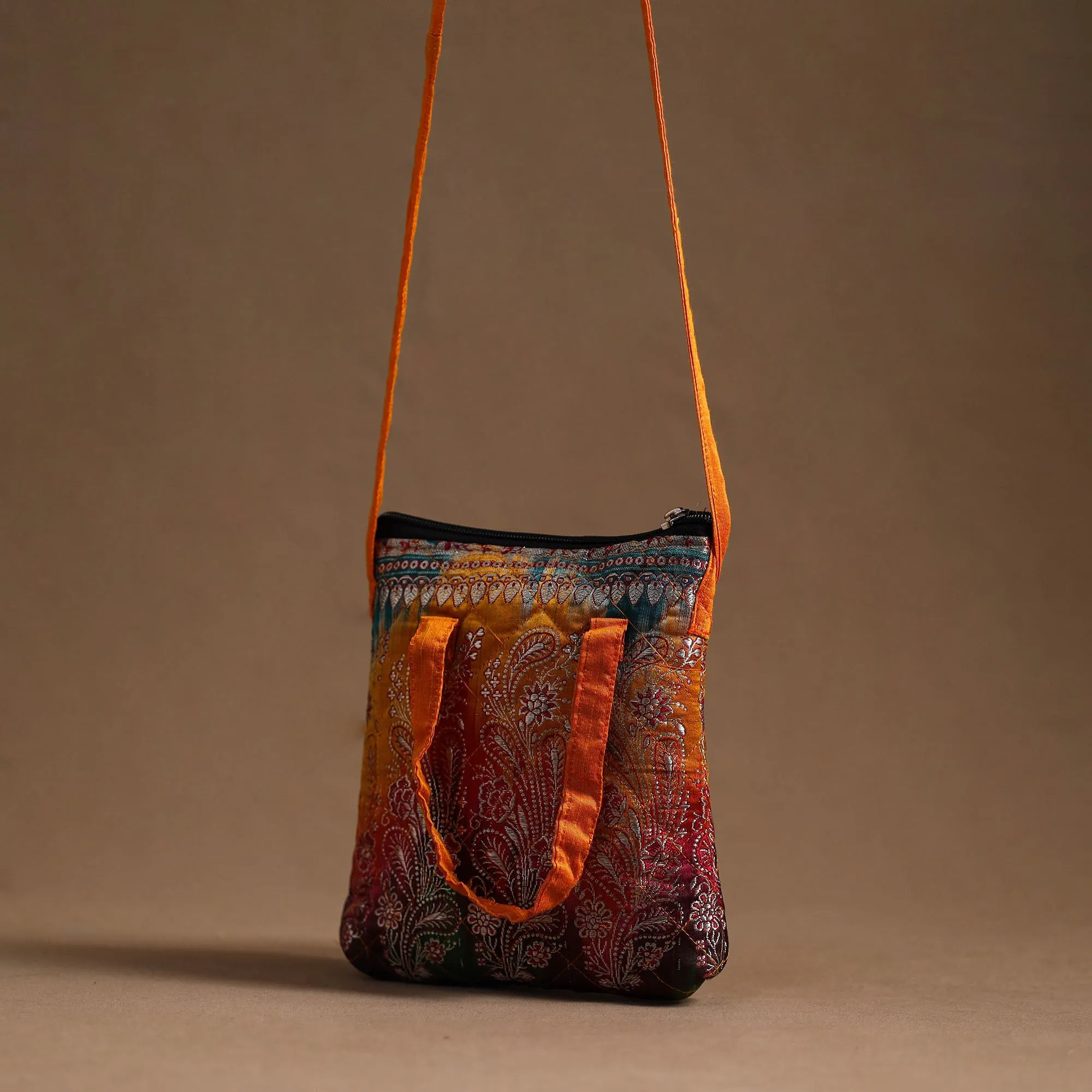 Multicolor - Handcrafted Quilted Silk Sling Bag 18