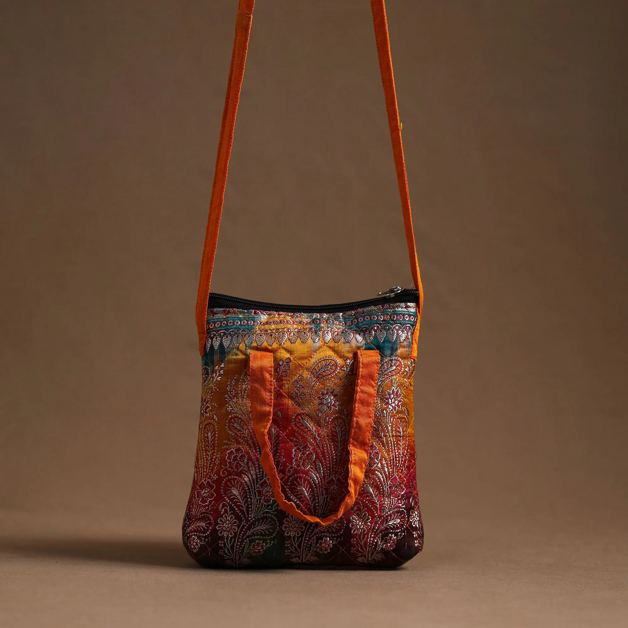 Multicolor - Handcrafted Quilted Silk Sling Bag 18