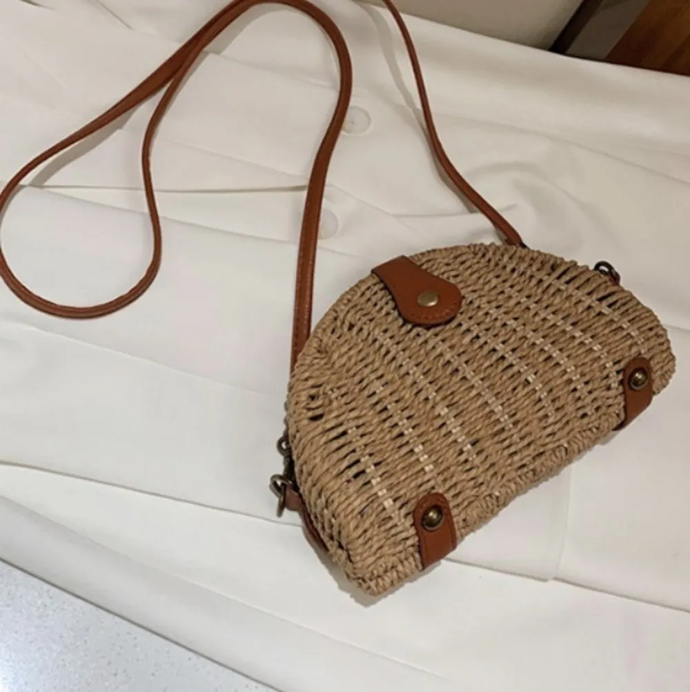 Oval Straw Crossbody Bag