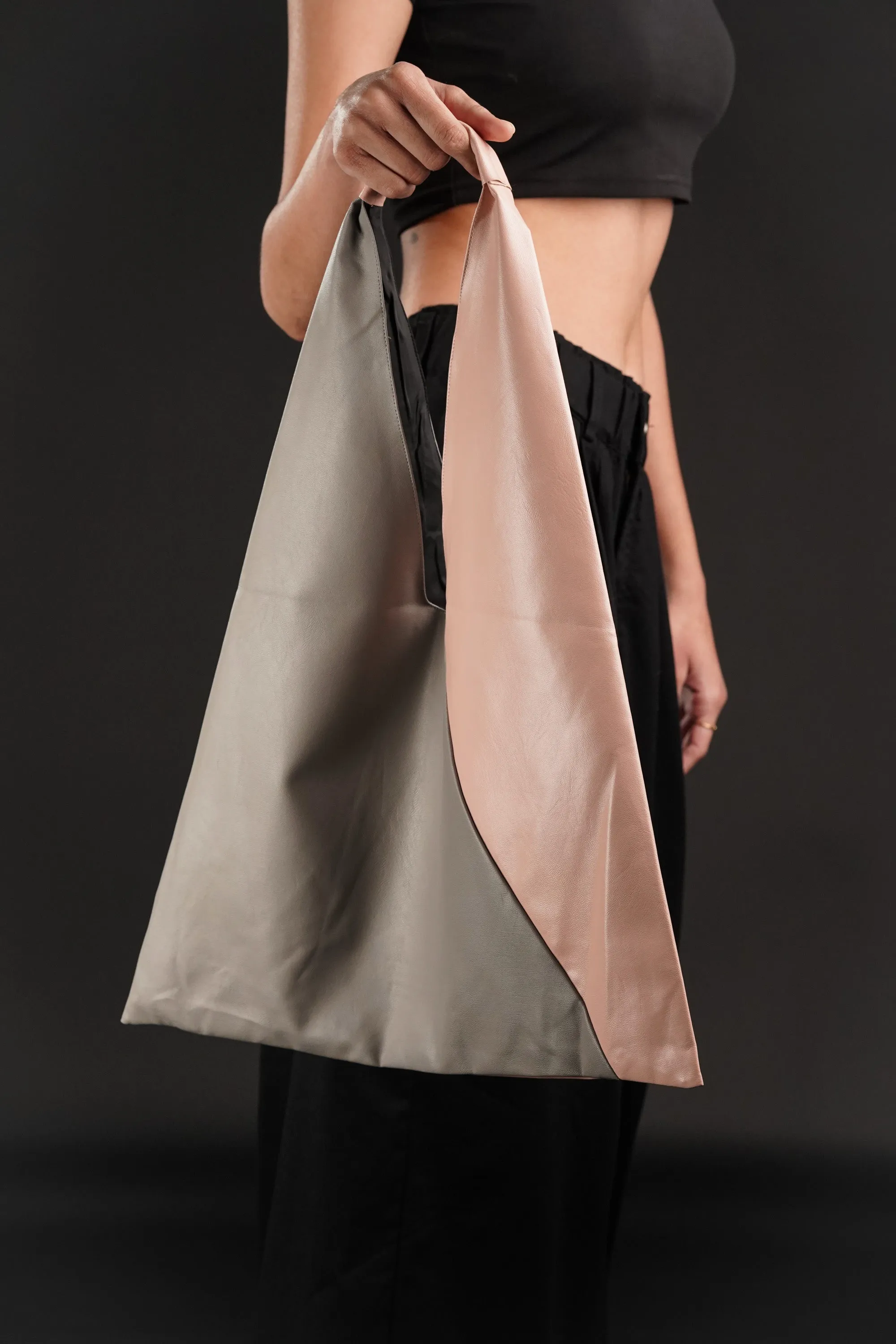 Pink And Grey Leather Bindle Bag