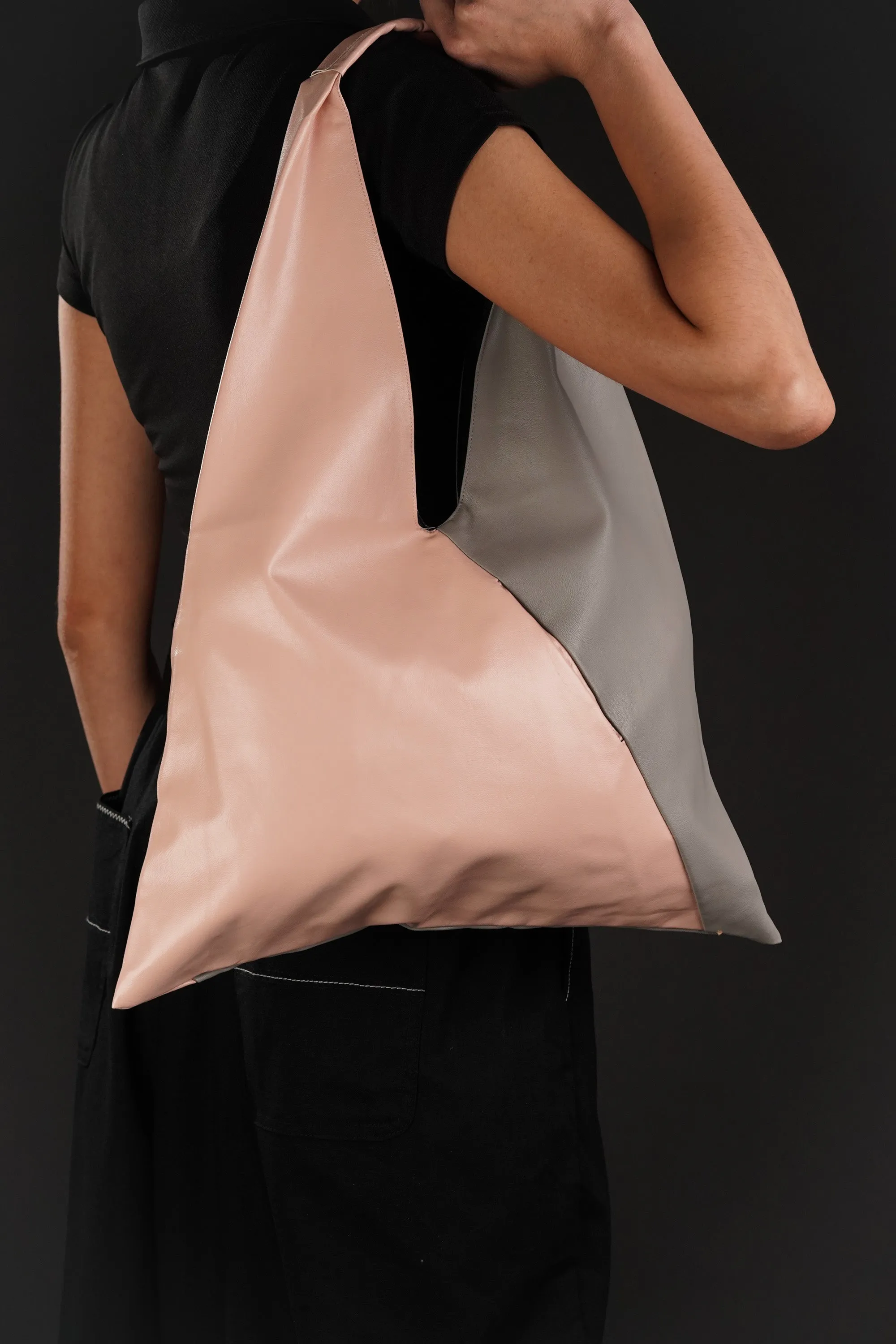 Pink And Grey Leather Bindle Bag