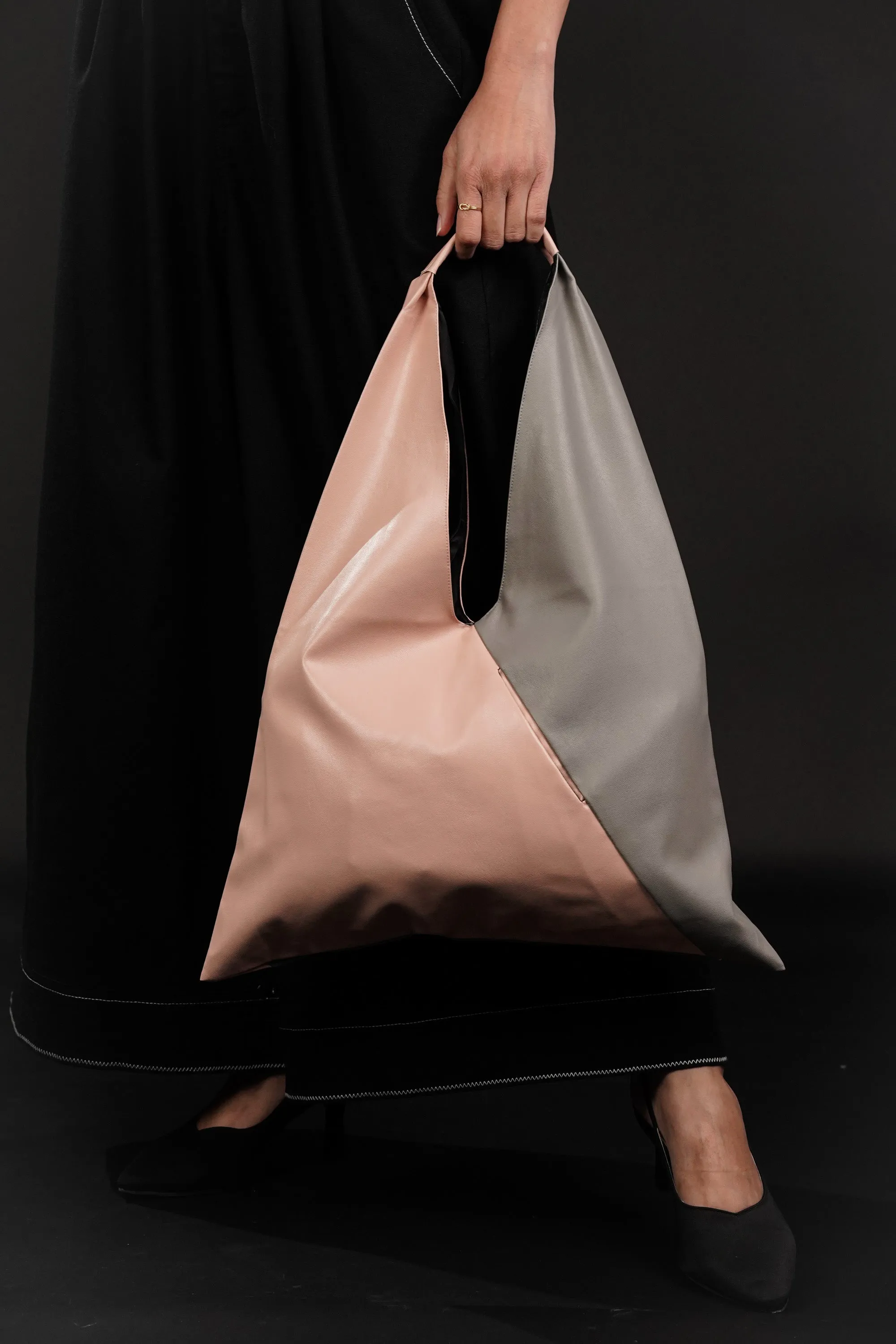 Pink And Grey Leather Bindle Bag