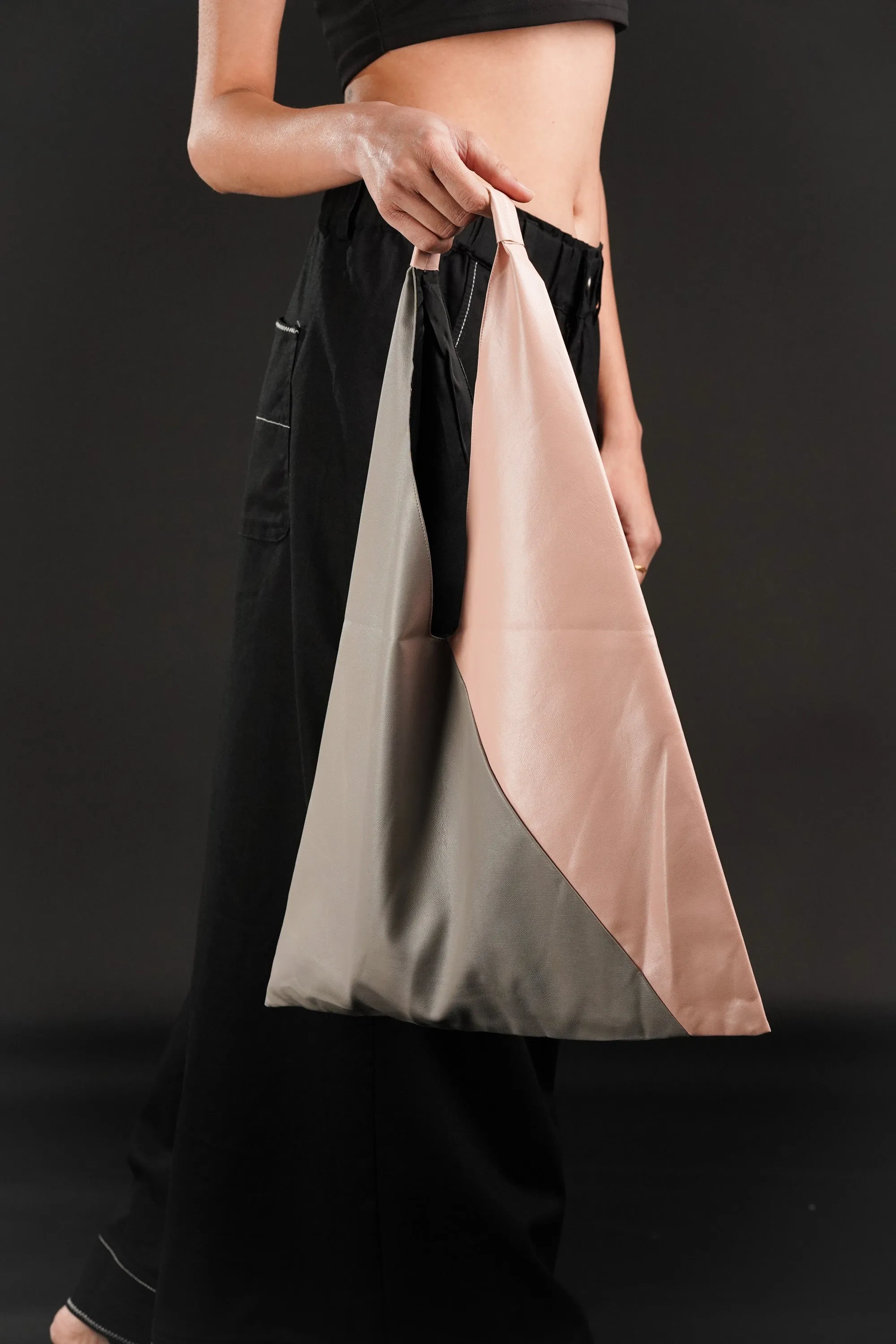 Pink And Grey Leather Bindle Bag