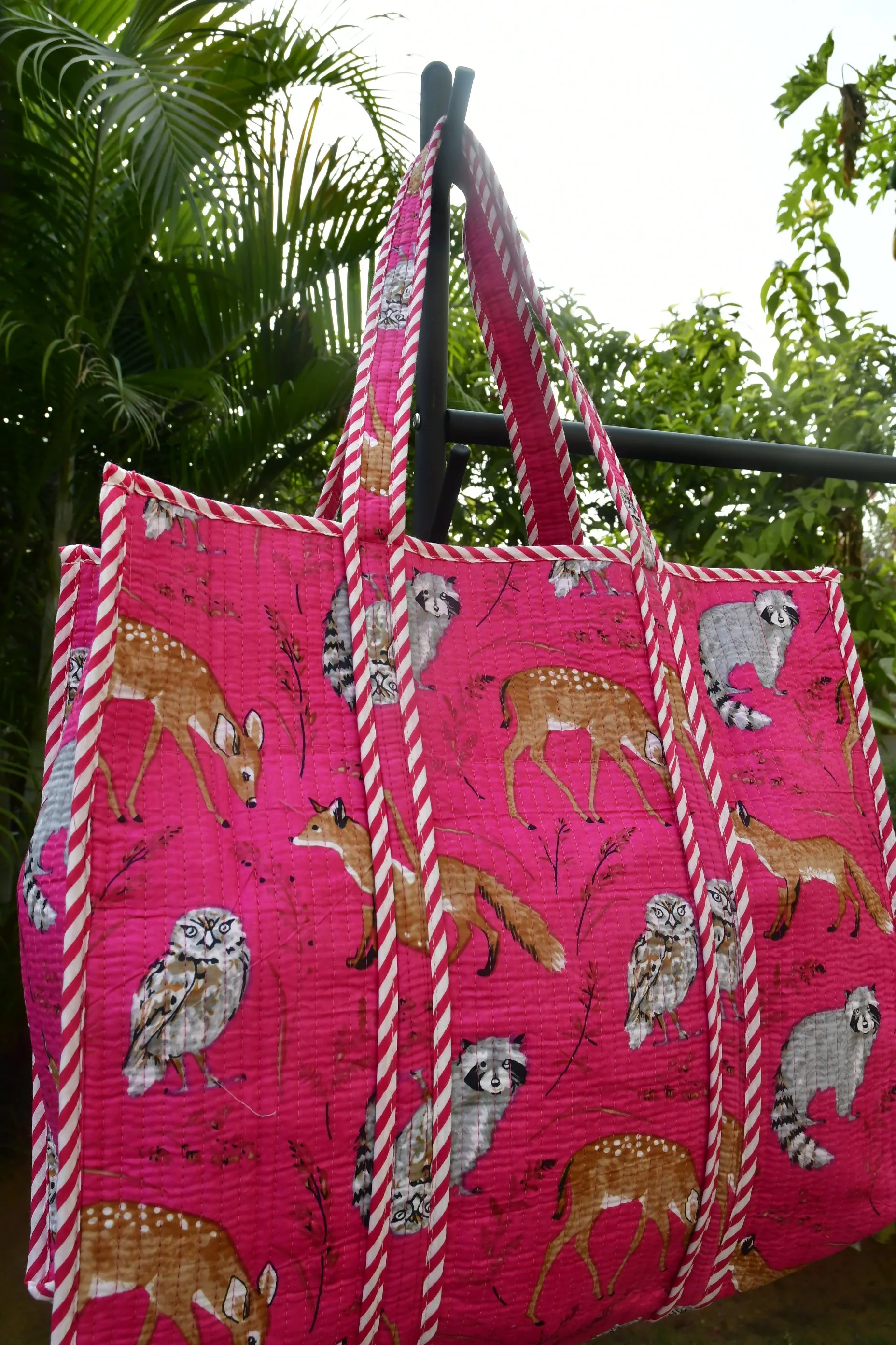 Pink Animal Print Tote, Jaipur Craft : Wild Style