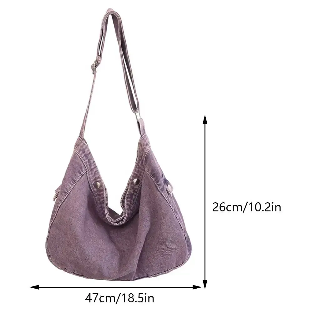 Sohiwoo Canvas Retro Ladies Commute Bag Denim Versatile Shoulder Bag Solid Color Women Crossbody Bag Large Capacity Casual Messenger Bag