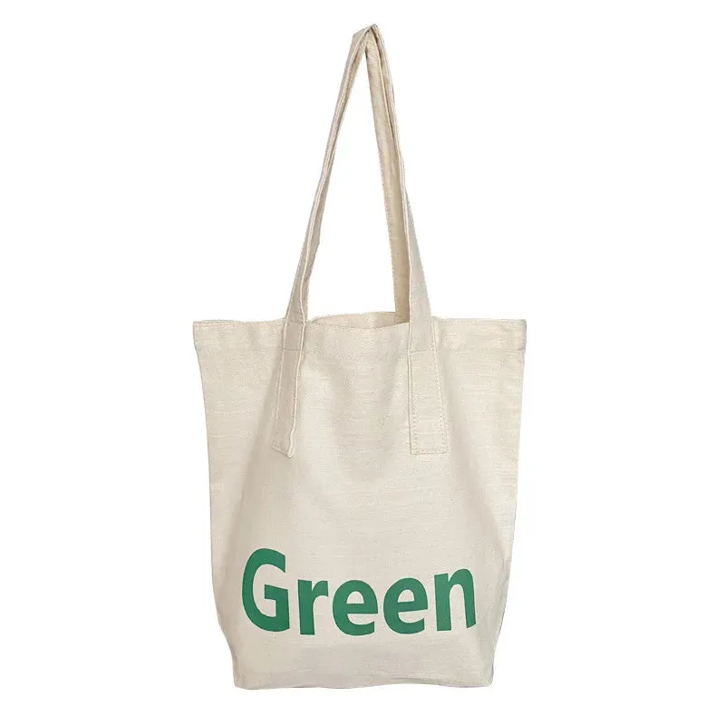 Sohiwoo GREEN Letter Shoulder Canvas Bag Design Simple Versatile Ins Students Go Shopping in Class Handbag Summer