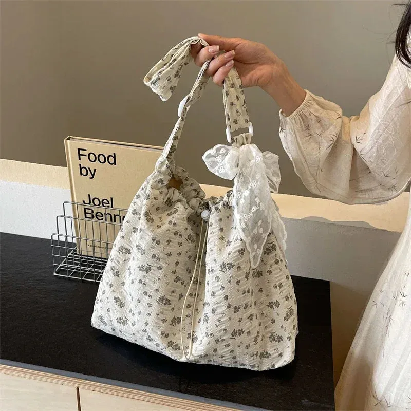 Sohiwoo Nylon Flower Pattern Lace Decoration Women's Tote Bag 2024 Best-selling Fashionable and Versatile Large Capacity Shoulder Bag