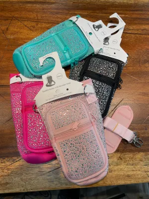 Sparkly Tumbler Pouch with Phone Pockets and Strap