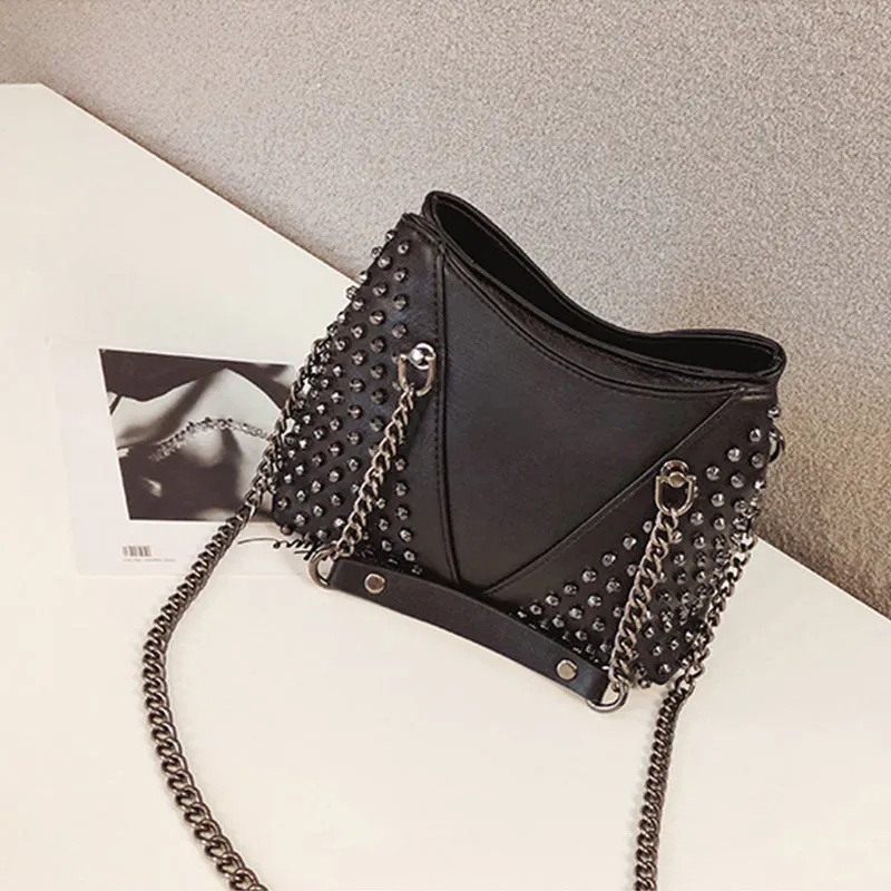 Studded Punk Leather Rivet Rock Wallet Purse Chain Crossbody Bag