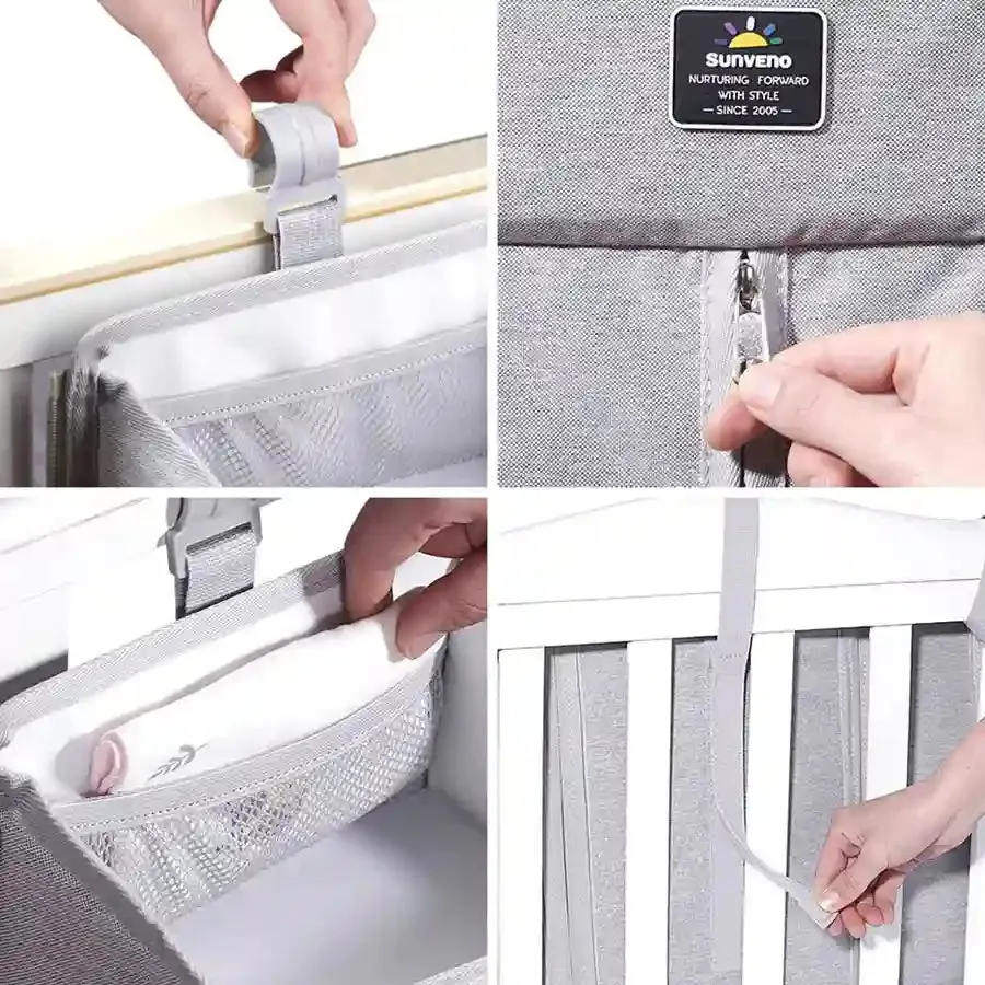 Sunveno Baby Bedside Portable Crib Organizer (Grey)