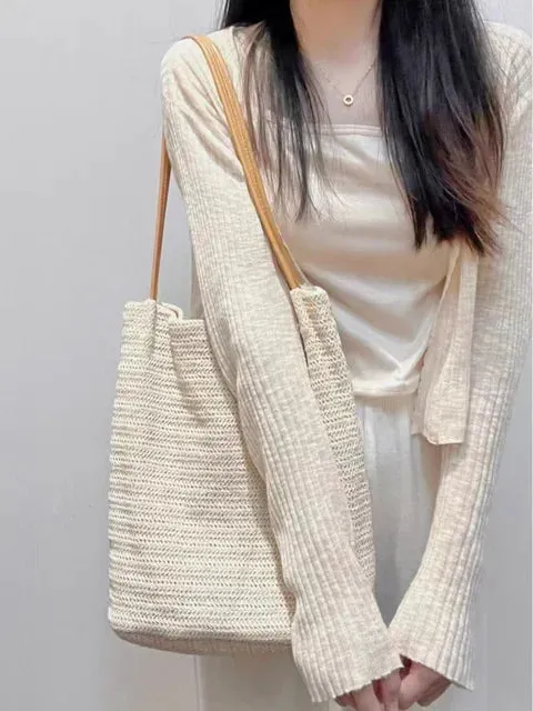 TAVIMART  -  Simple Knitted Solid Casual Shoulder Handbags Women Vintage Tender Underarm Bag Fashion Y2k Aesthetic All Match Tote Bags Trendy