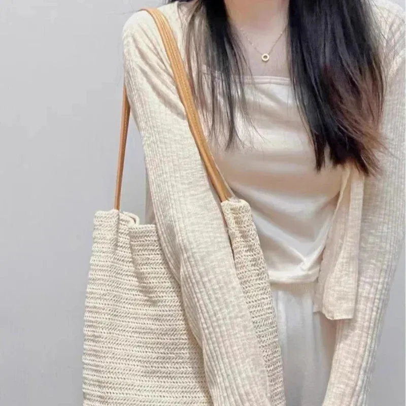 TAVIMART  -  Simple Knitted Solid Casual Shoulder Handbags Women Vintage Tender Underarm Bag Fashion Y2k Aesthetic All Match Tote Bags Trendy