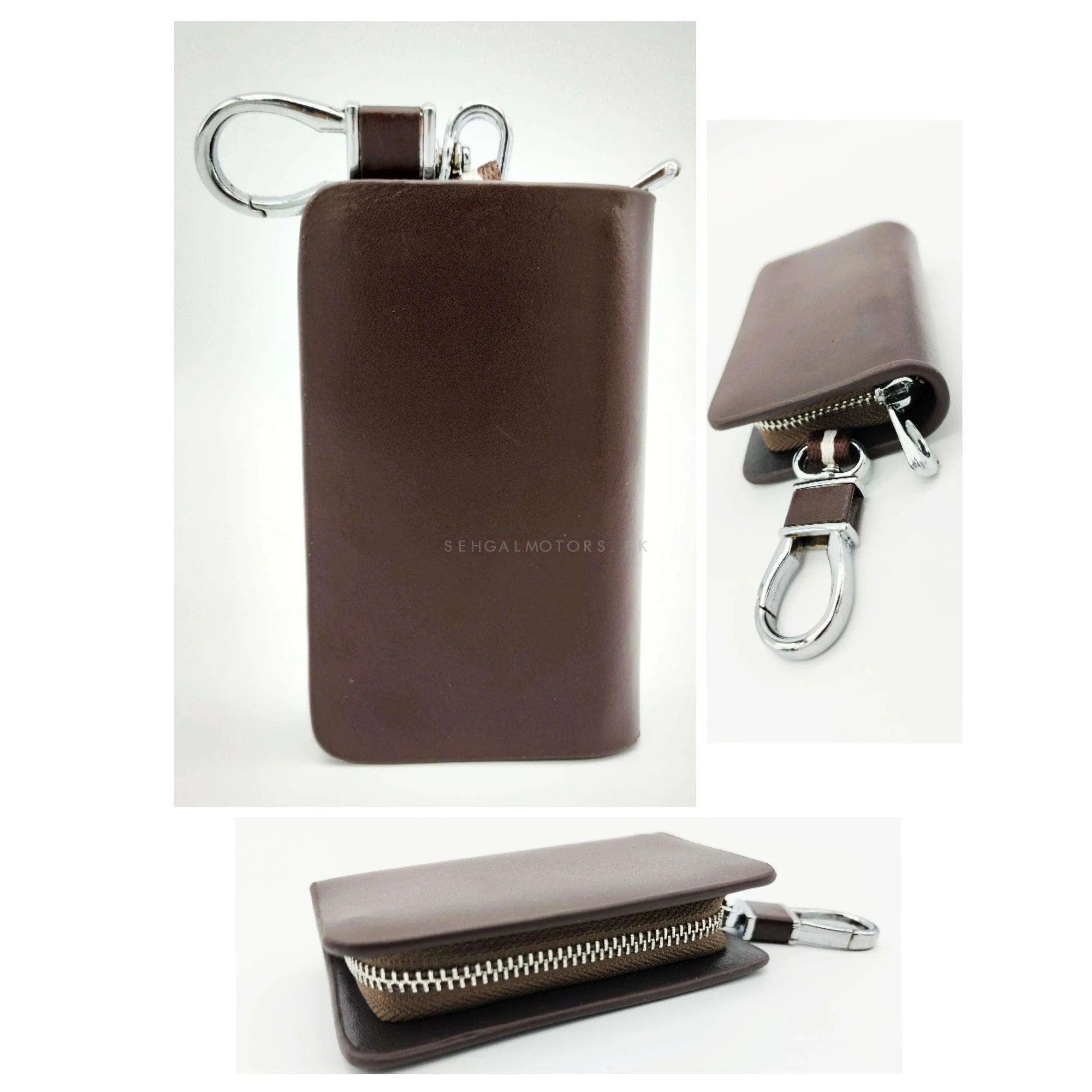 Universal Zipper Leather Key Cover - Brown