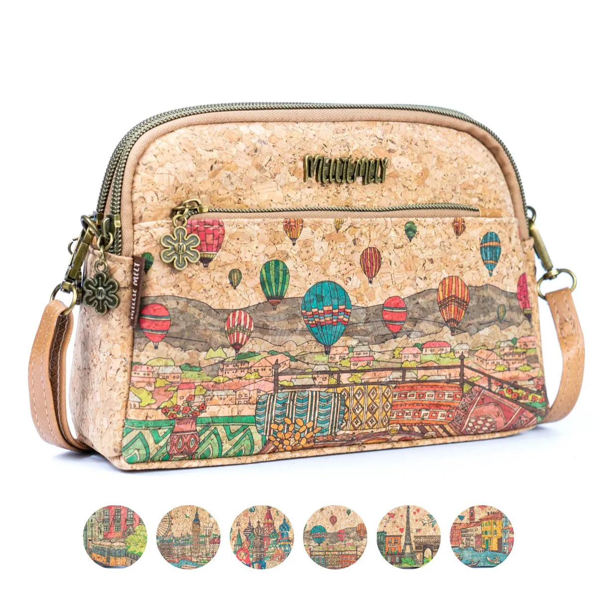 Versatile Cork Crossbody & Clutch Bag with City Landmark Designs  BAGF-105