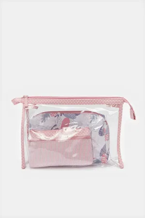 Women Pink Cosmetic Pouch  Set (3 Piece)