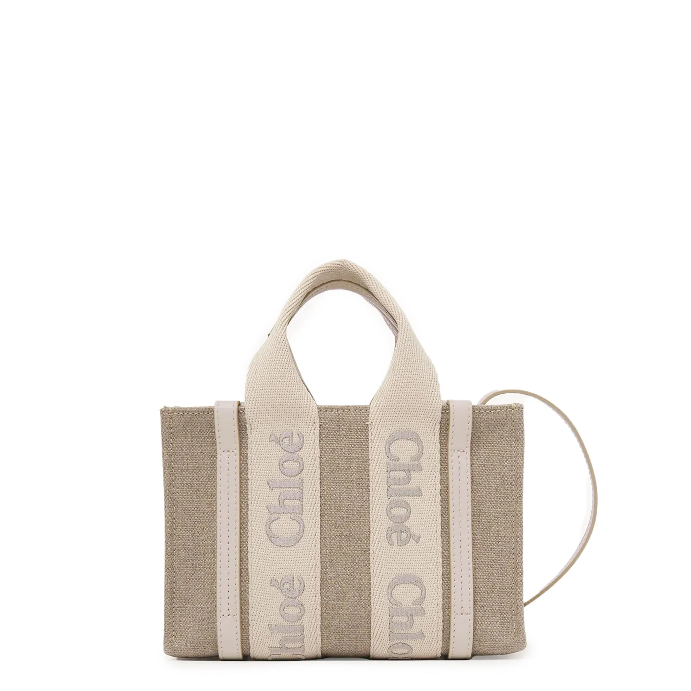 Woody Tote Mini Strap Linen, Wild Grey