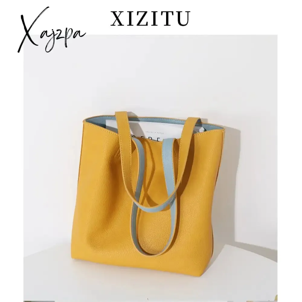 Xajzpa - Luxury women's high-end leather handbag shoulder bag handbag large A4 university school work business bag women's double bread